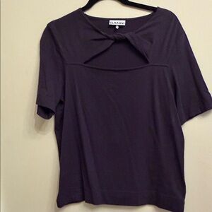 Ganni Black Short Sleeve Tee with Twist Neck Detail